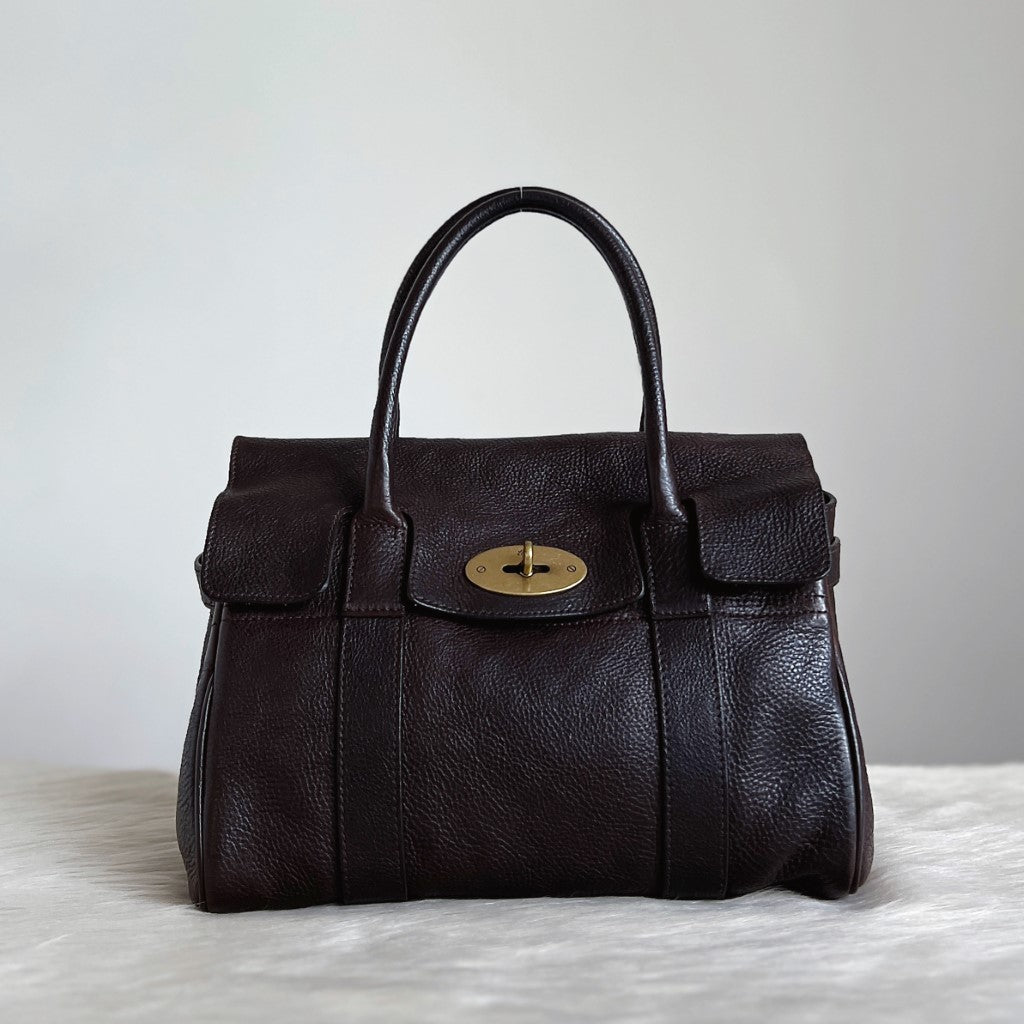 Mulberry Chocolate Leather Signature Small Bayswater Tote Bag