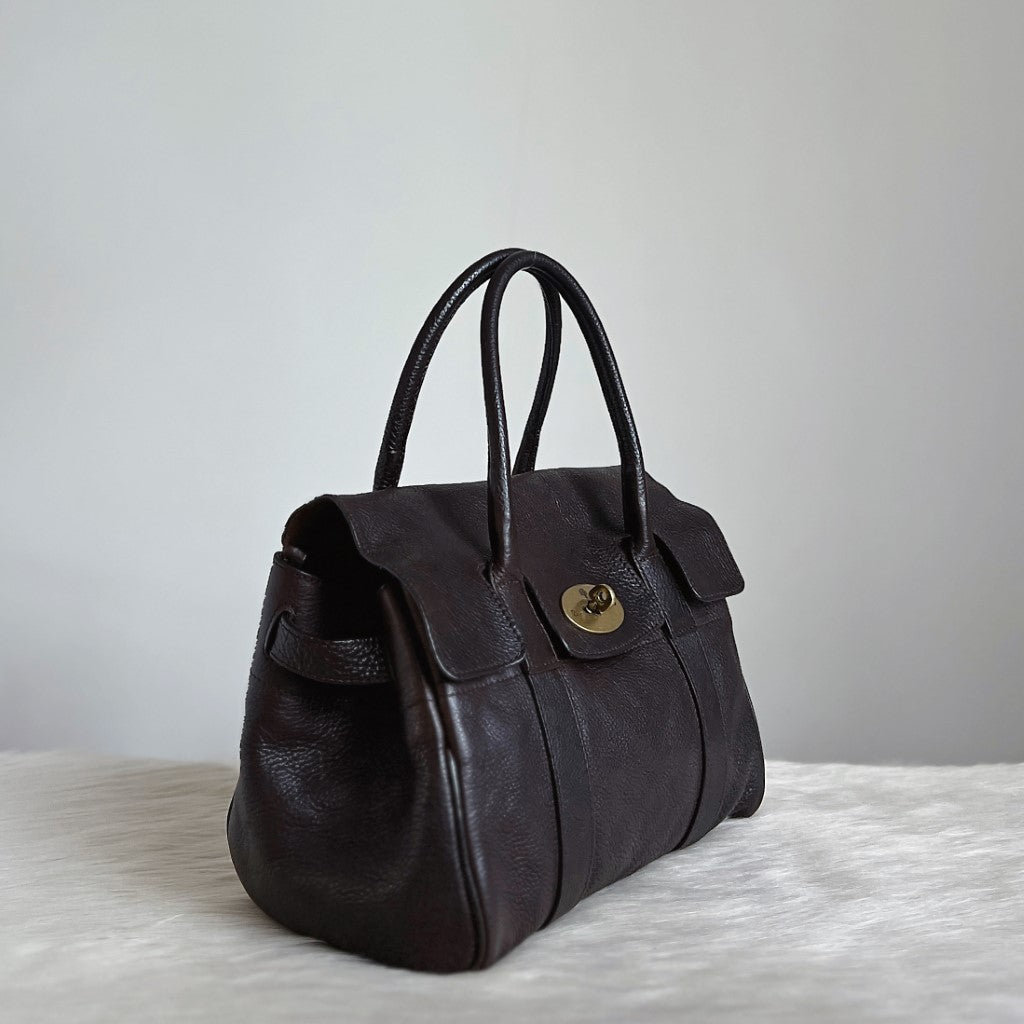 Mulberry Chocolate Leather Signature Small Bayswater Tote Bag