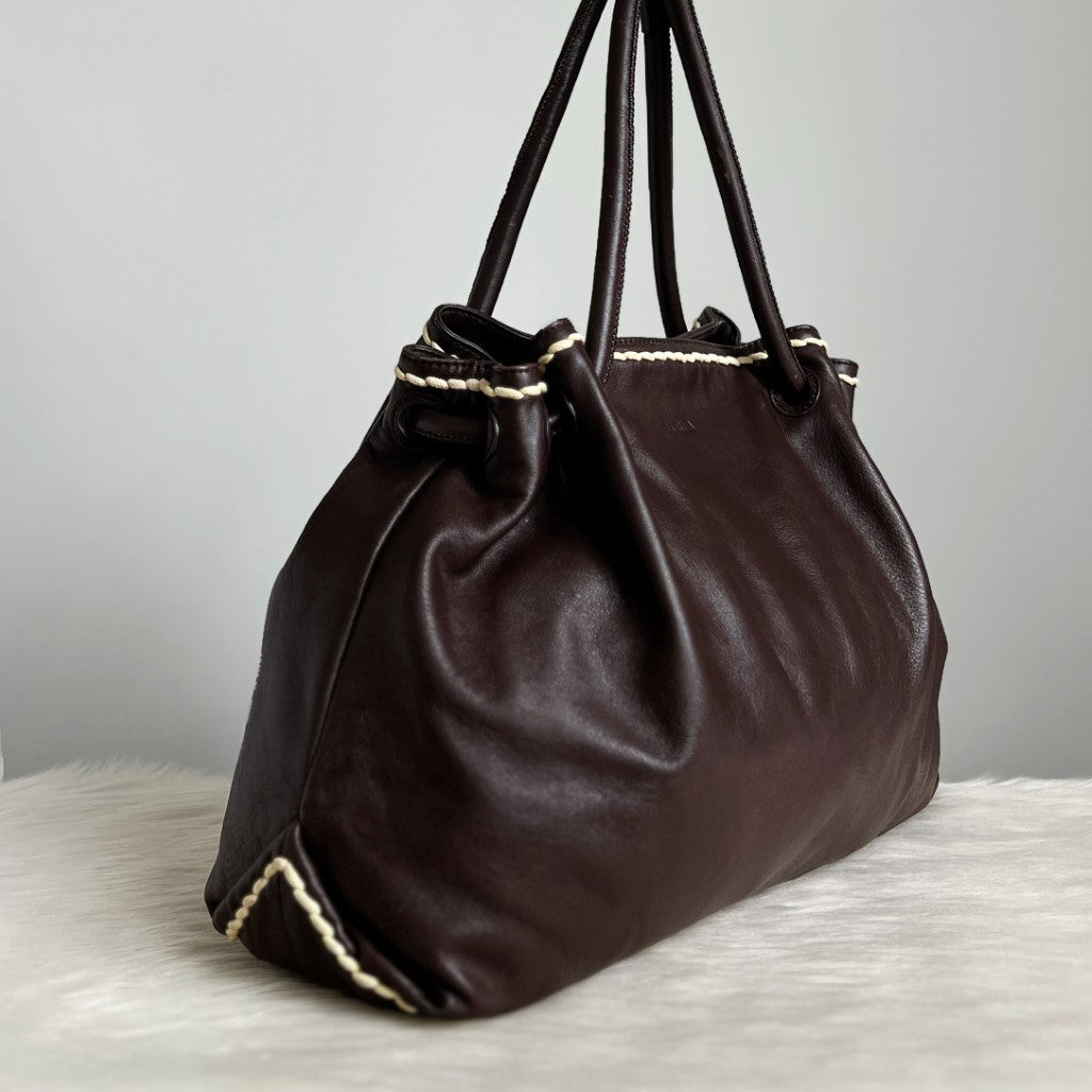 Furla Chocolate Leather Slouchy Large Shoulder Bag Excellent