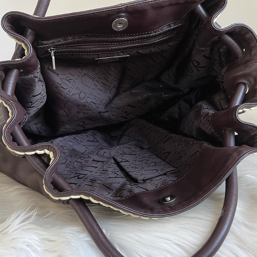 Furla Chocolate Leather Slouchy Large Shoulder Bag Excellent