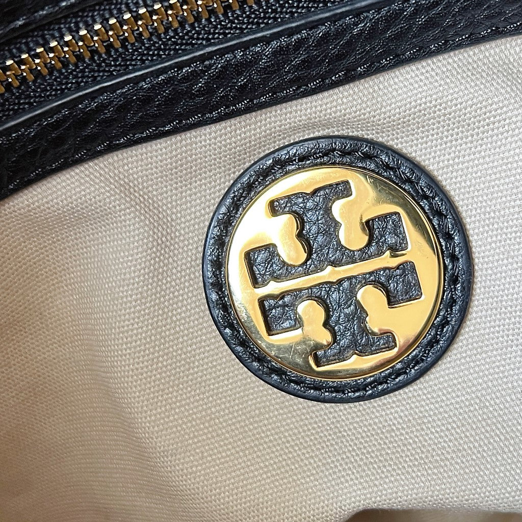 Tory Burch Black Leather Front Logo Crossbody Shoulder Bag Like New