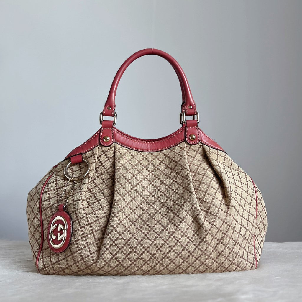 Gucci Signature Double G Leather Trim Shoulder Bag