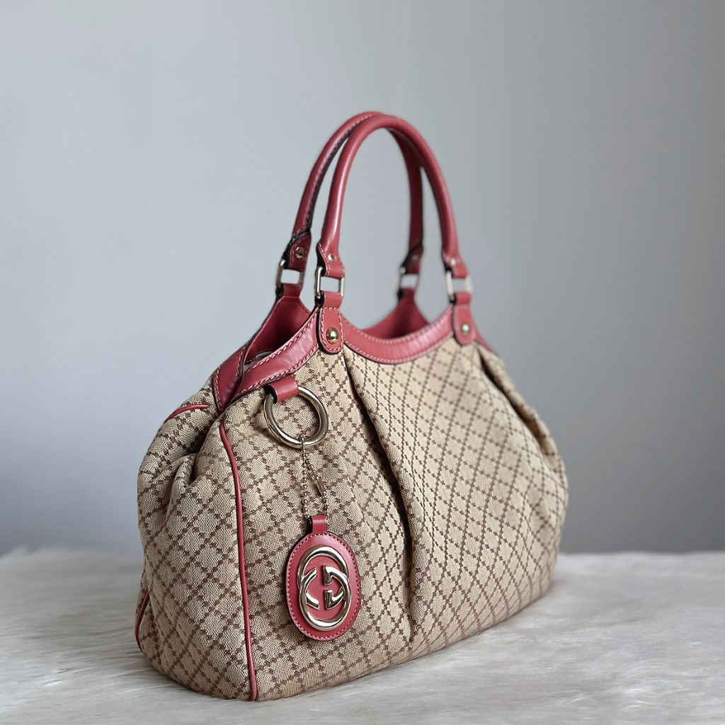 Gucci Signature Double G Leather Trim Shoulder Bag