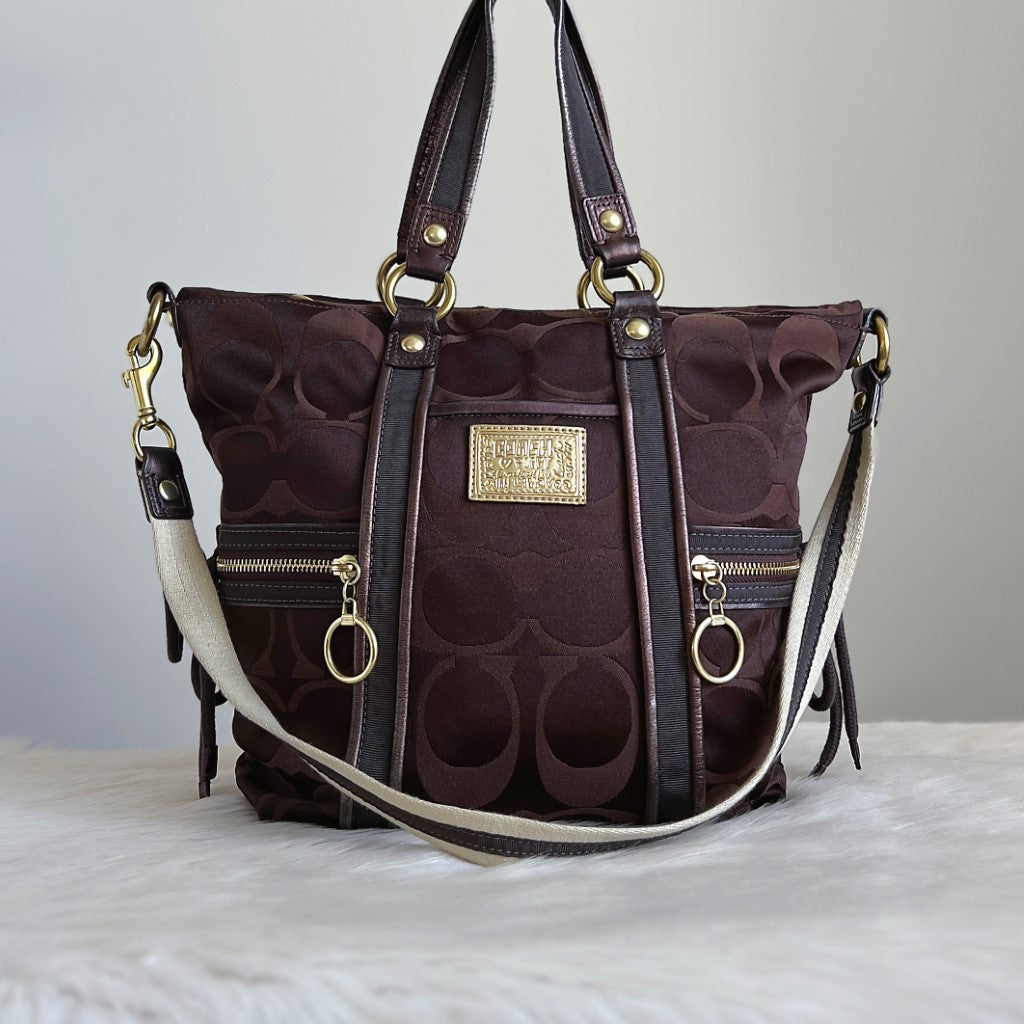 Coach Monogram Ring Detail Zip Pocket 2 Way Shoulder Bag