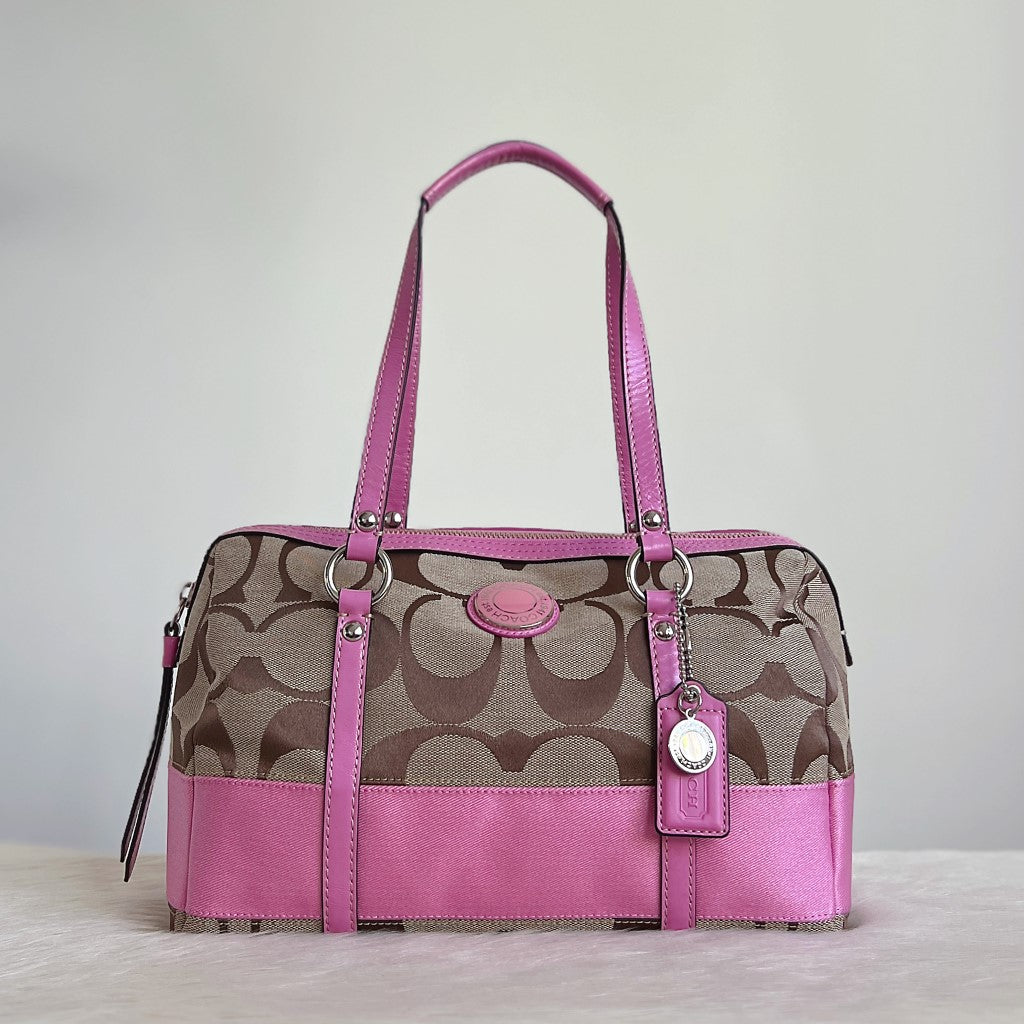 Coach Fuchsia Stripe Detail Monogram Boston Shoulder Bag