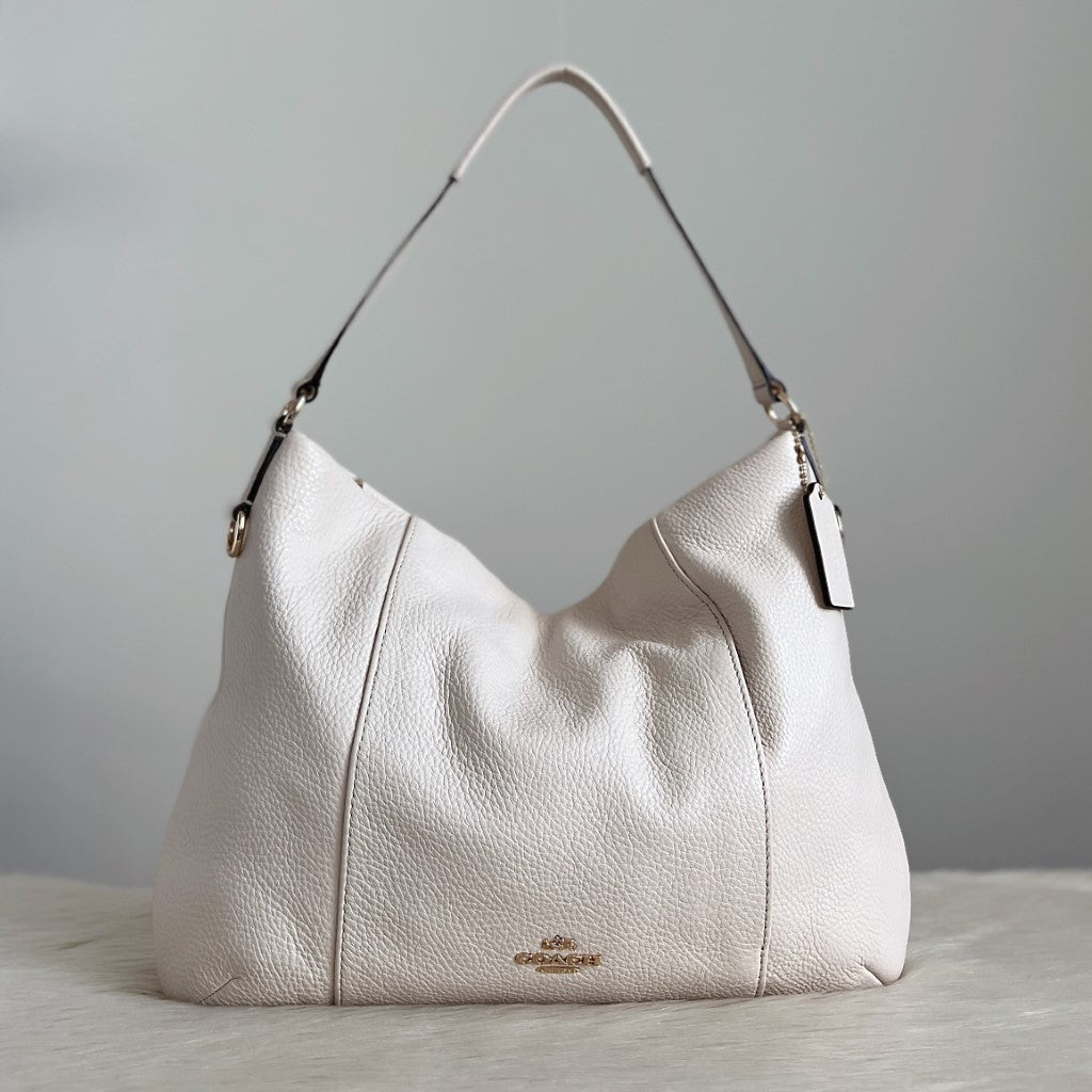 Coach White Leather Front Logo Slouchy Shoulder Bag