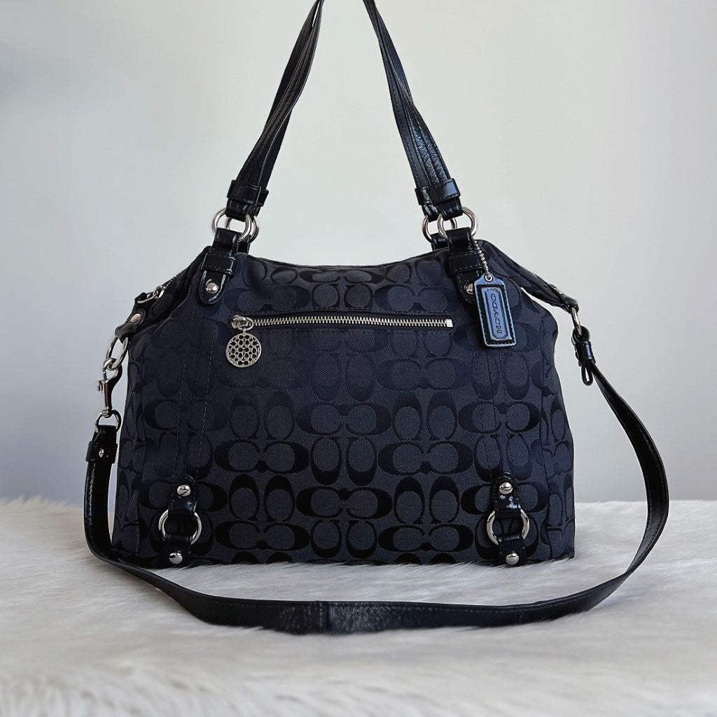 Coach Black Monogram Front Zip Pocket 2 Way Shoulder Bag