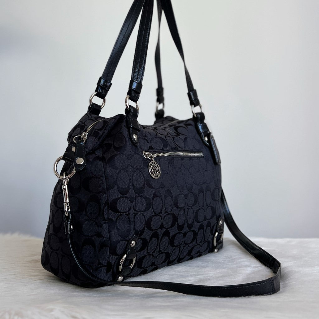 Coach Black Monogram Front Zip Pocket 2 Way Shoulder Bag