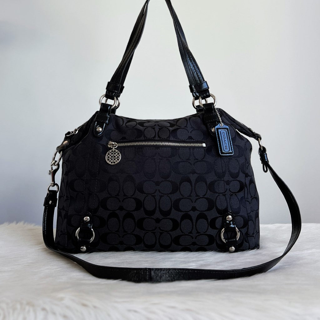 Coach Black Monogram Front Zip Pocket 2 Way Shoulder Bag