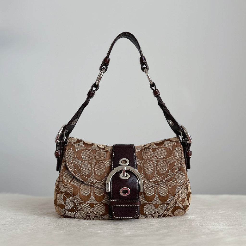 Coach Signature Monogram Front Buckle Shoulder Bag