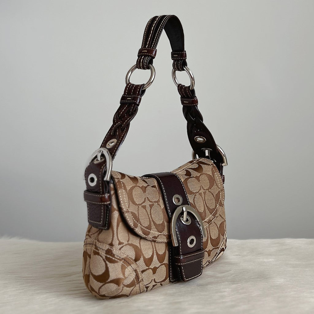 Coach Signature Monogram Front Buckle Shoulder Bag