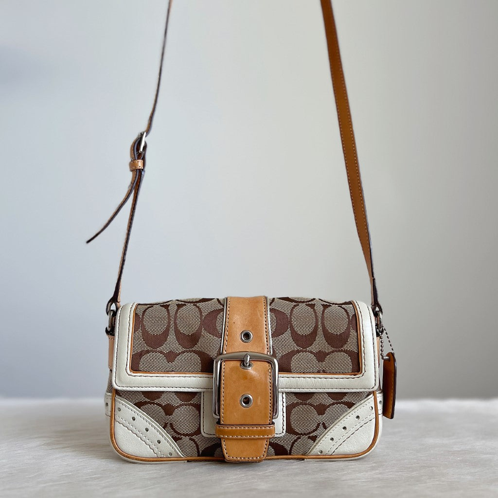 Coach Signature Monogram Front Buckle Small Crossbody Shoulder Bag