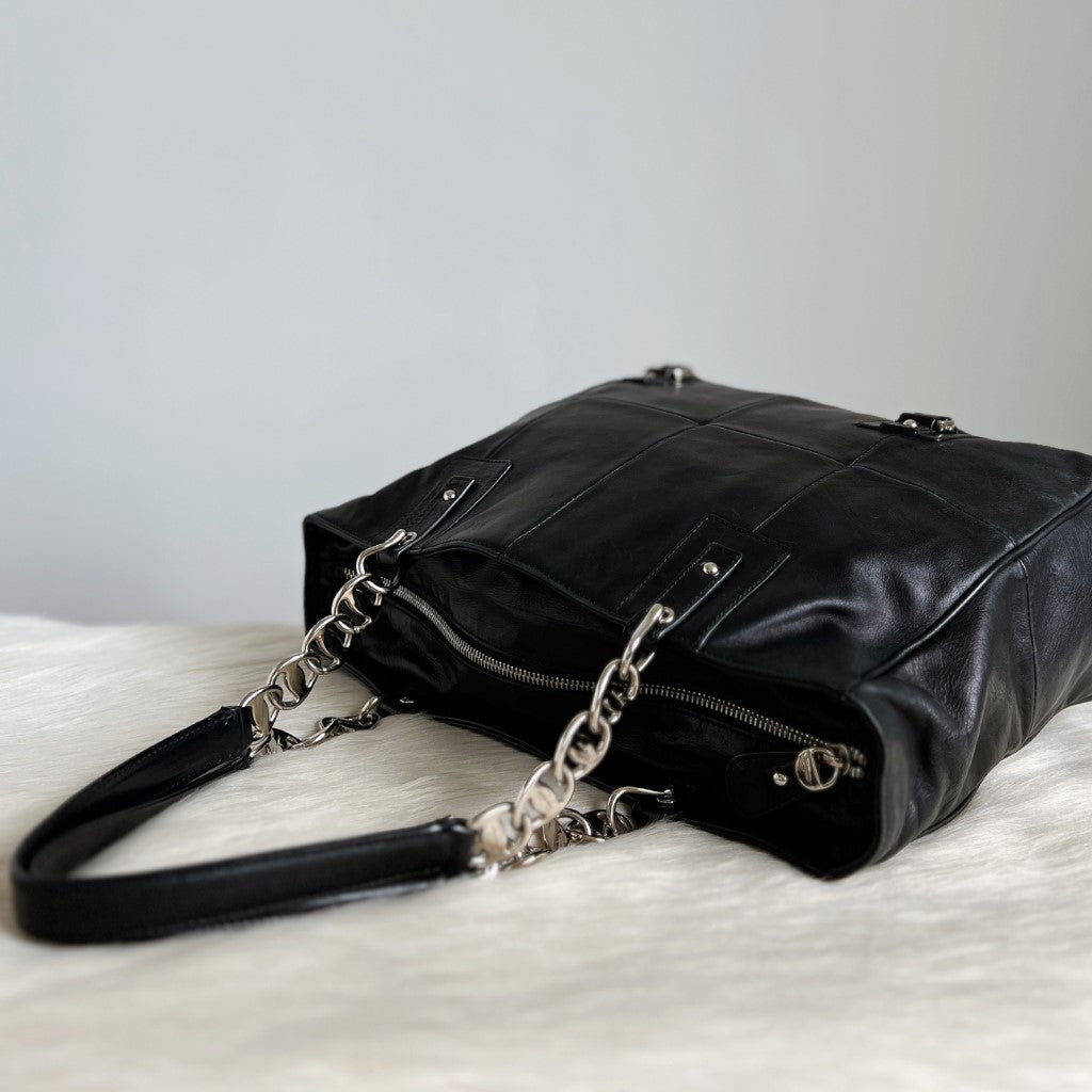 Salvatore Ferragamo Black Leather Chain Detail Career Shoulder Bag