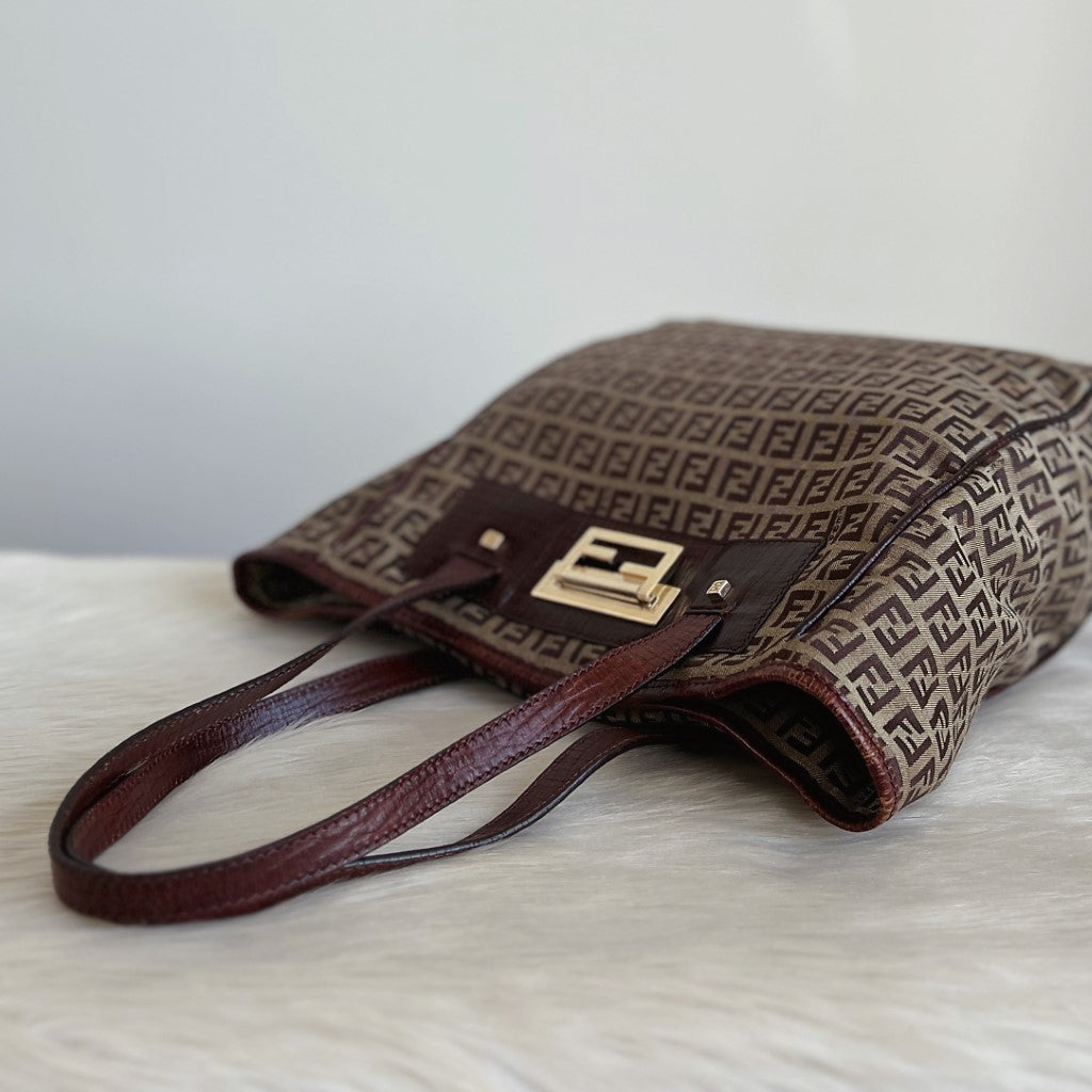 Fendi Signature F Monogram Front Buckle Shoulder Bag