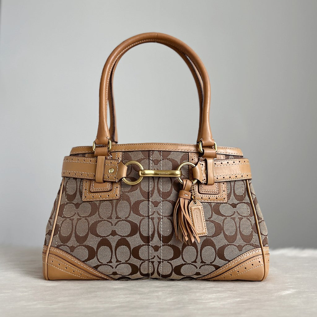 Coach Caramel Leather Monogram Tassel Detail Shoulder Bag Excellent