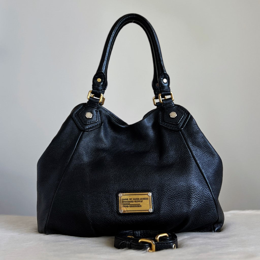 Marc Jacobs Black Leather Front Logo 2 Way Shoulder Bag