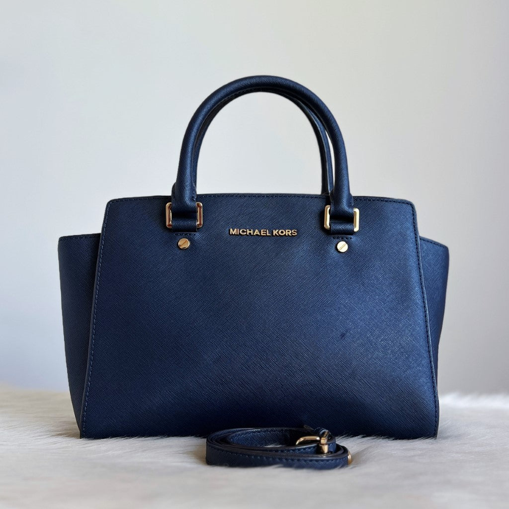 Michael Kors Navy Leather Career 2 Way Shoulder Bag