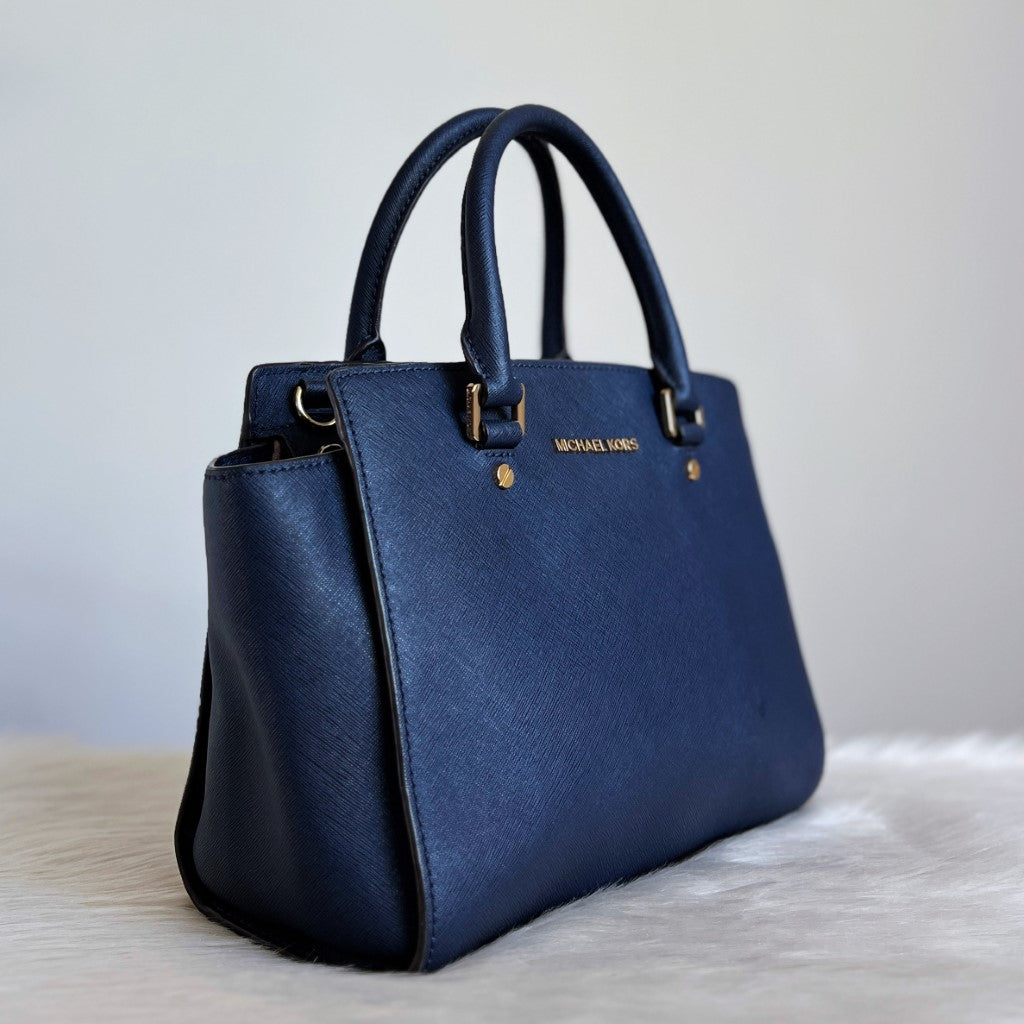 Michael Kors Navy Leather Career 2 Way Shoulder Bag