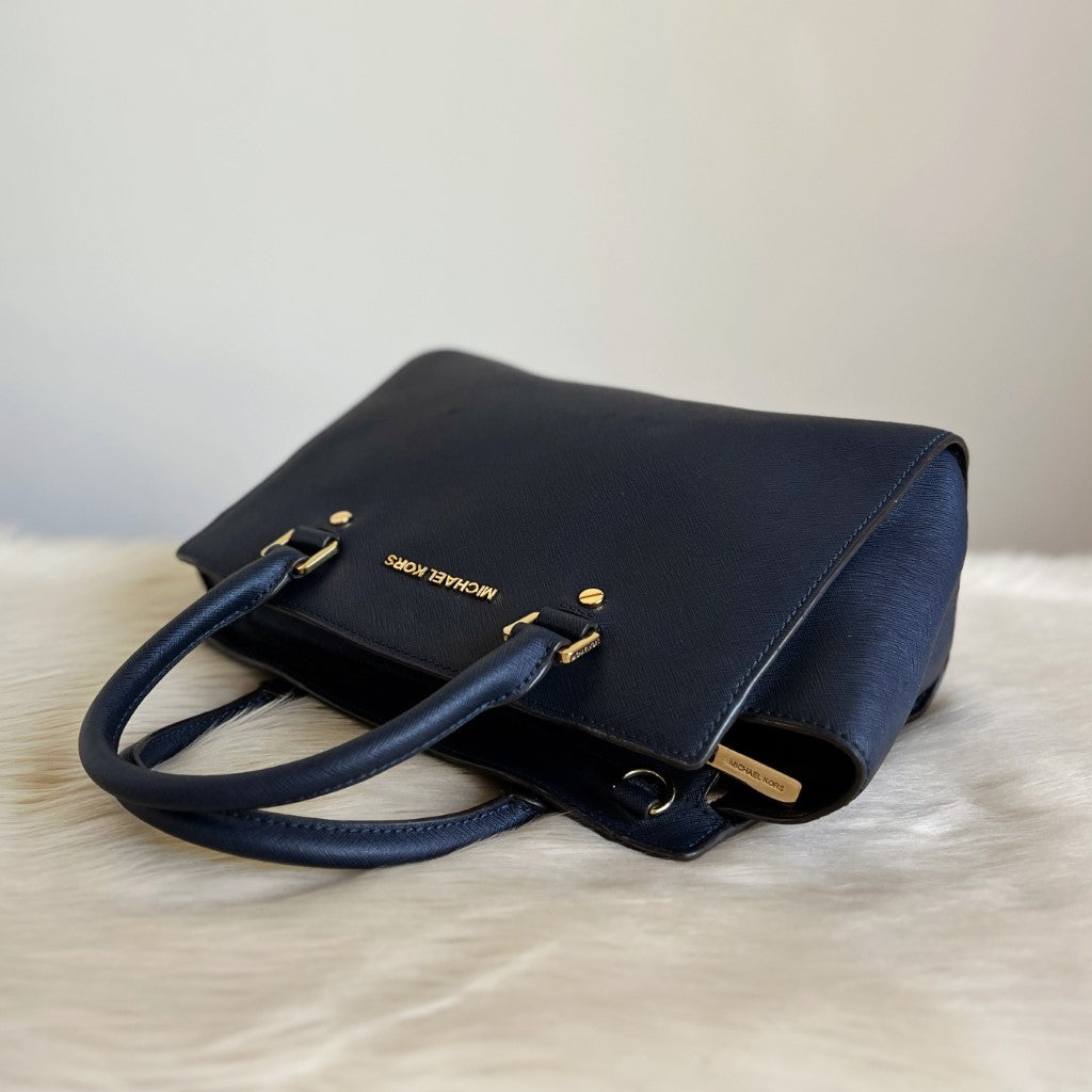 Michael Kors Navy Leather Career 2 Way Shoulder Bag