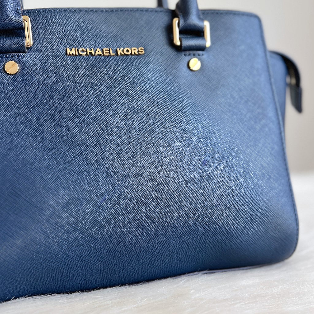 Michael Kors Navy Leather Career 2 Way Shoulder Bag