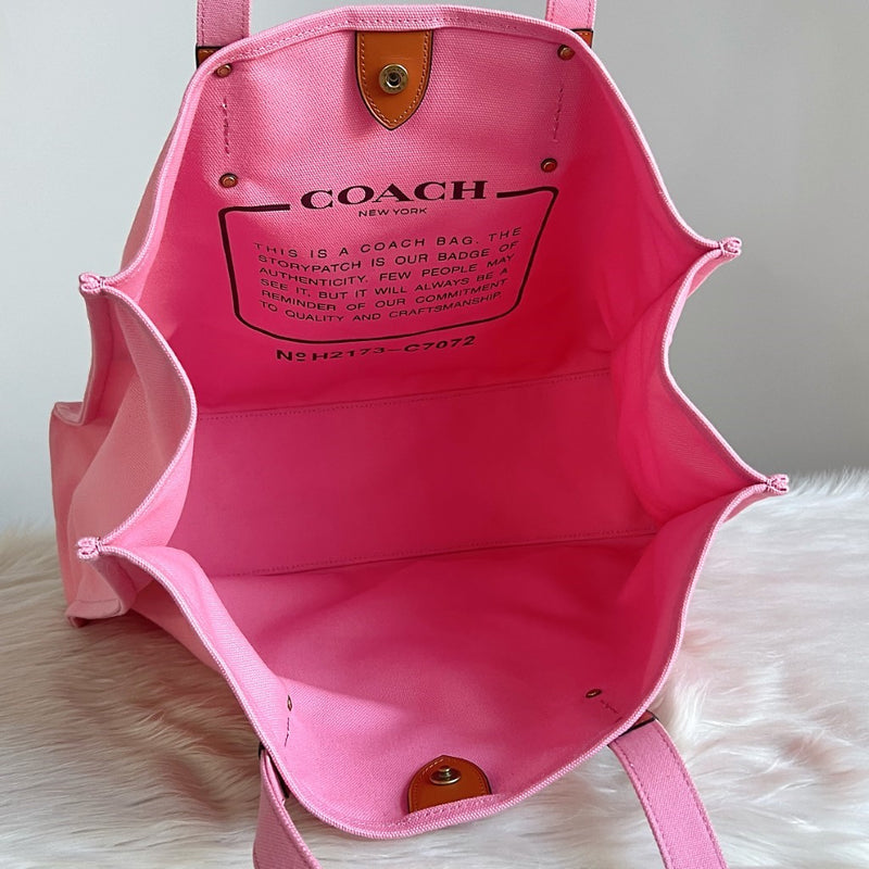 Coach Pink Anniversary Logo Charm Detail Large Shoulder Bag Like New