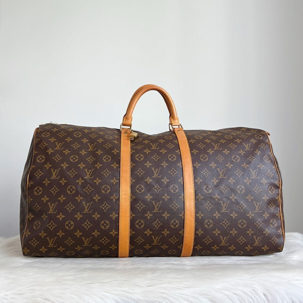 Louis Vuitton Signature Monogram Keepall 60 Travel Bag + Lock & Key