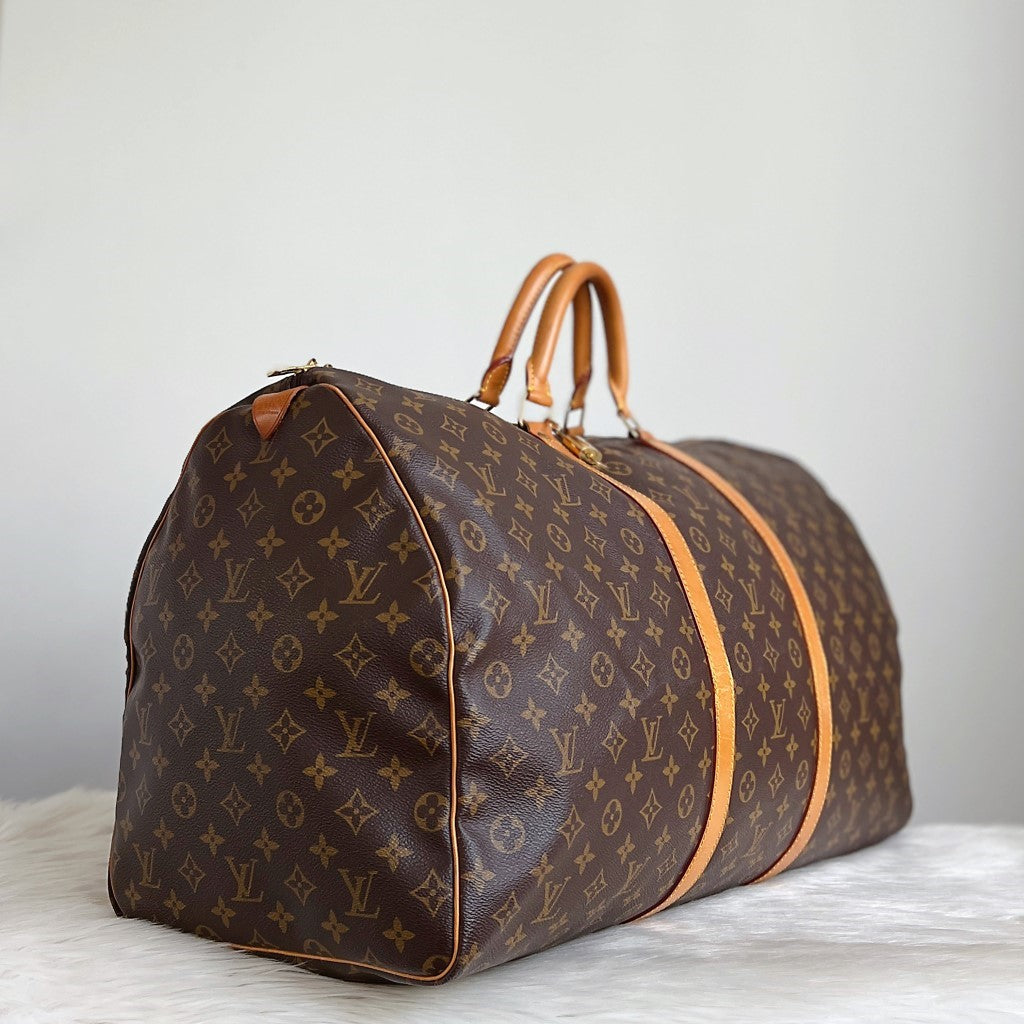 Louis Vuitton Signature Monogram Keepall 60 Travel Bag + Lock & Key