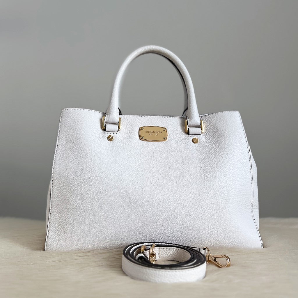 Michael Kors White Leather Triple Compartment 2 Way Shoulder Bag Excellent