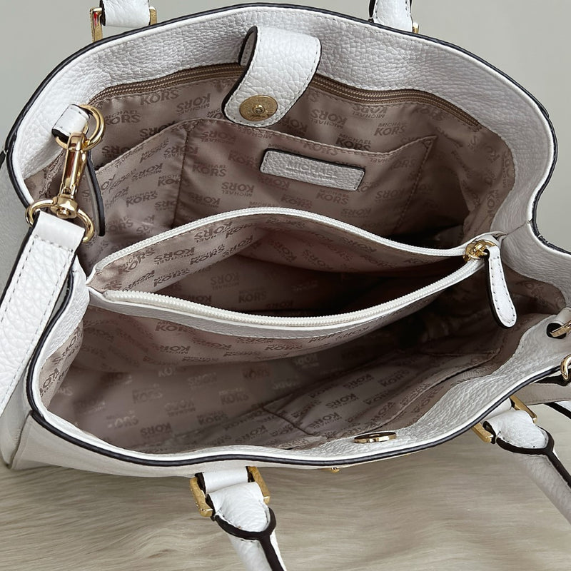 Michael Kors White Leather Triple Compartment 2 Way Shoulder Bag Excellent