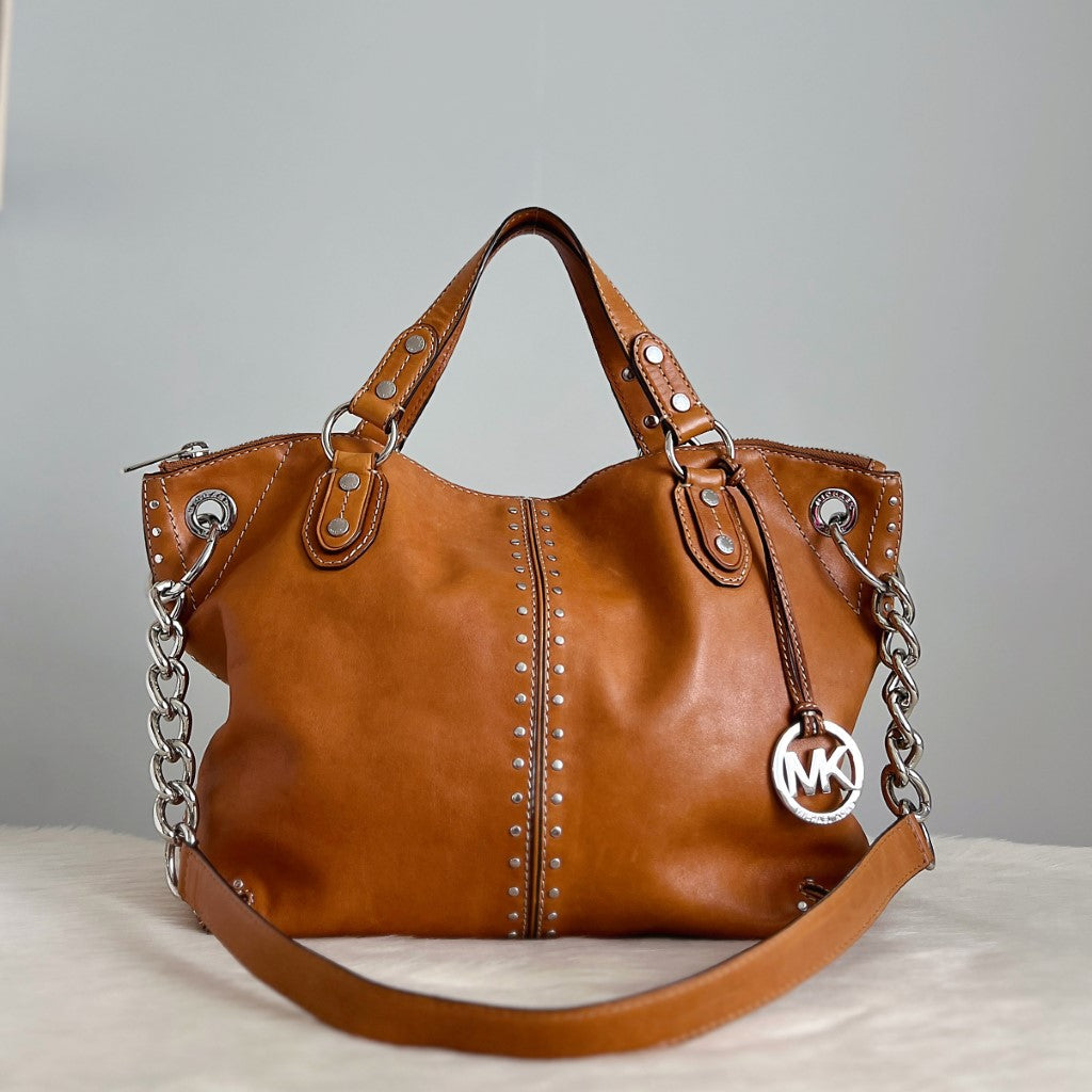 Michael Kors Caramel Leather Studded Detail 2 Way Shoulder Bag