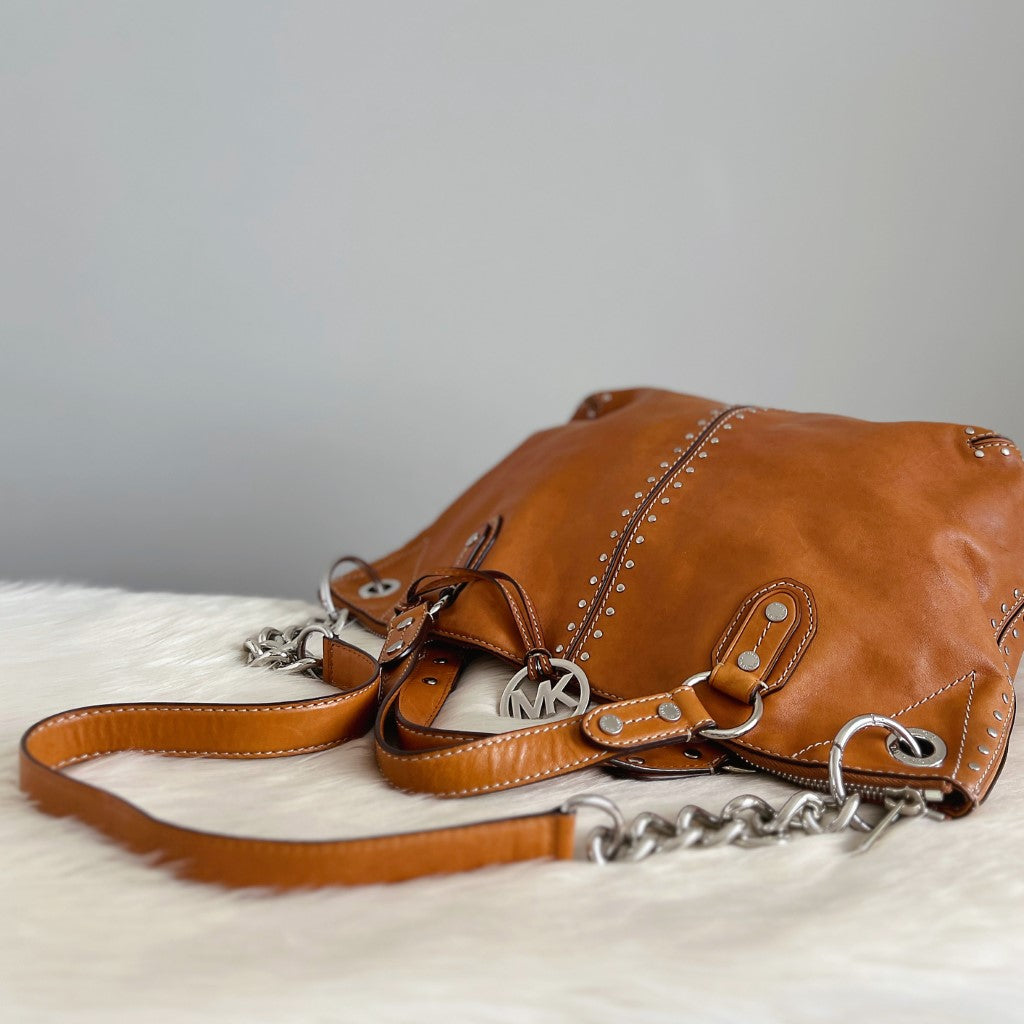 Michael Kors Caramel Leather Studded Detail 2 Way Shoulder Bag