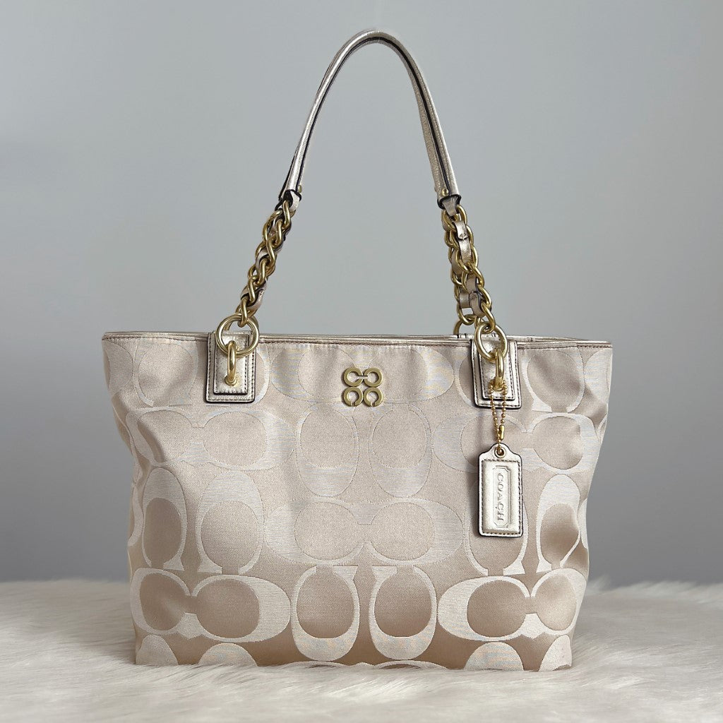 Coach Signature Monogram Chain Detail Shoulder Bag