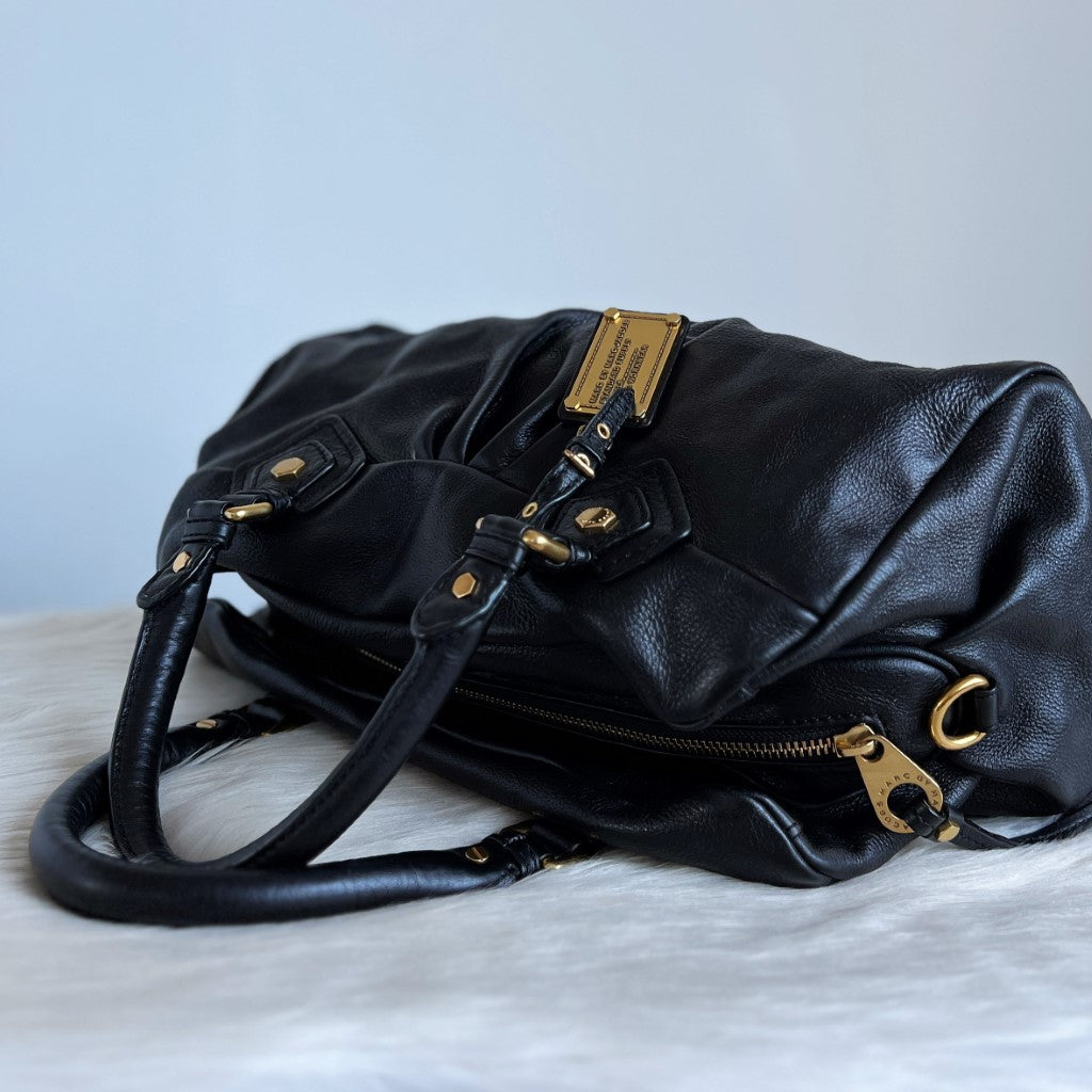 Marc Jacobs Black Leather Classic Q Large 2 Way Shoulder Bag