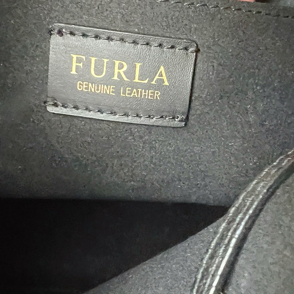 Furla Black Leather Drawstring Bucket 2 Way Shoulder Bag Like New