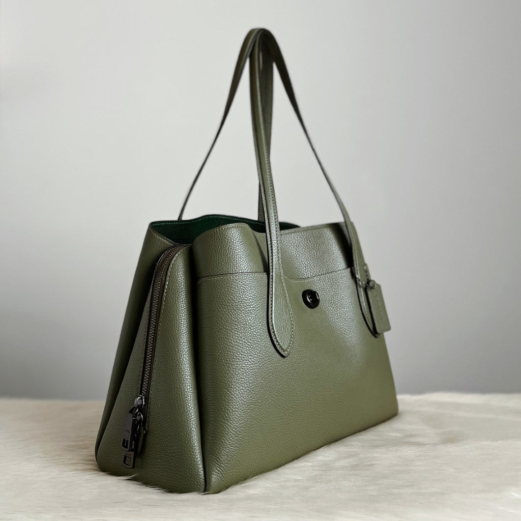 Coach Olive Leather Carryall Triple Compartment Shoulder Bag Excellent