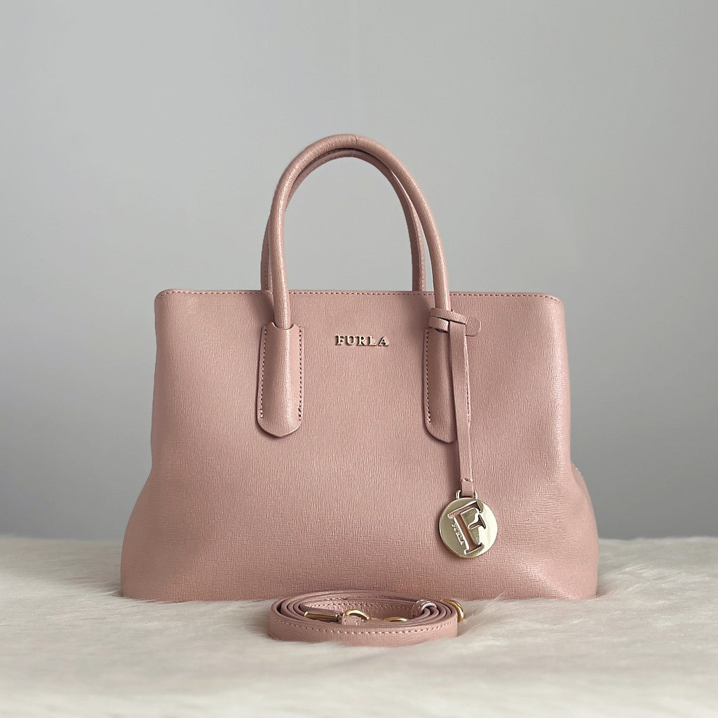 Furla Pink Leather Triple Compartment 2 Way Shoulder Bag