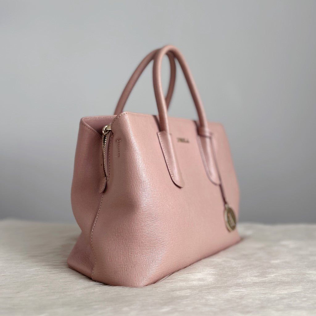 Furla Pink Leather Triple Compartment 2 Way Shoulder Bag