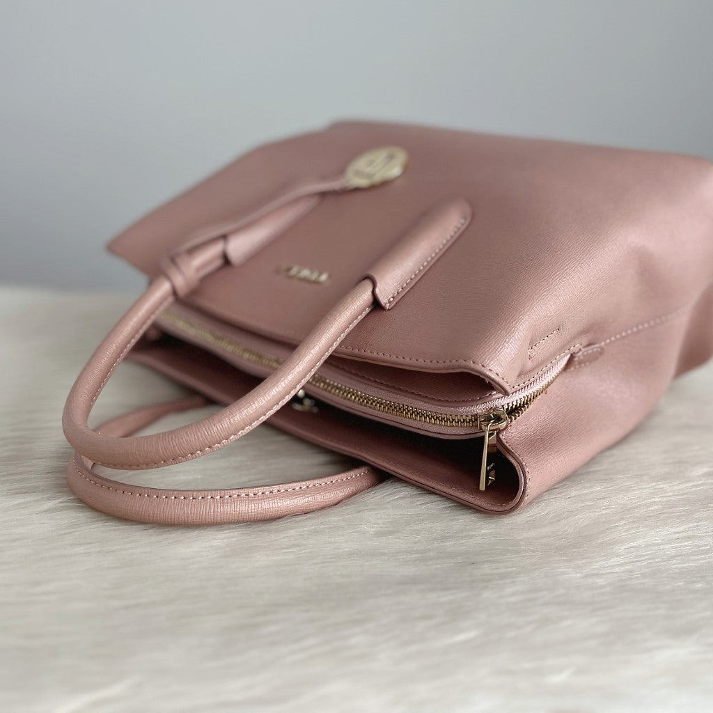 Furla Pink Leather Triple Compartment 2 Way Shoulder Bag