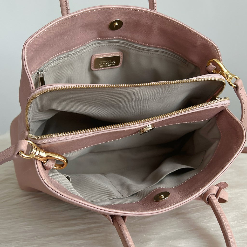 Furla Pink Leather Triple Compartment 2 Way Shoulder Bag