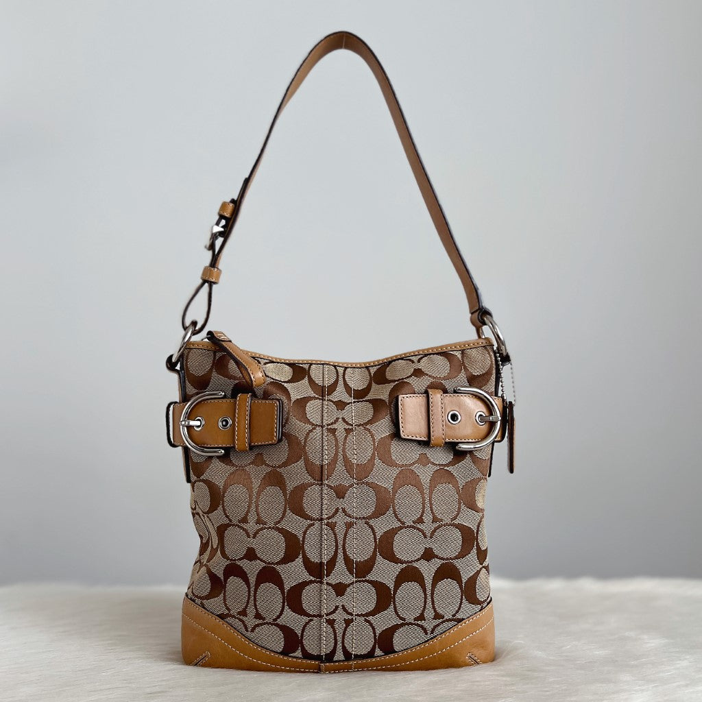 Coach Leather Monogram Double Buckle Shoulder Bag