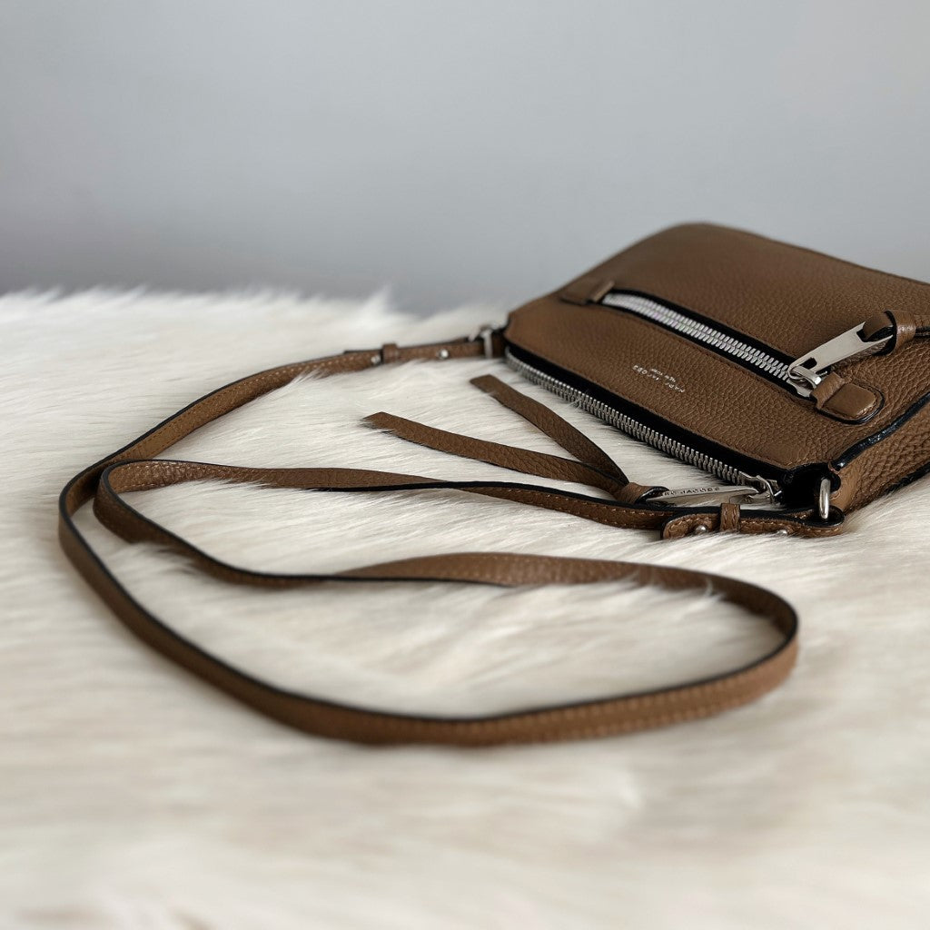 Marc Jacobs Mocha Leather Zip Detail Crossbody Shoulder Bag Like New