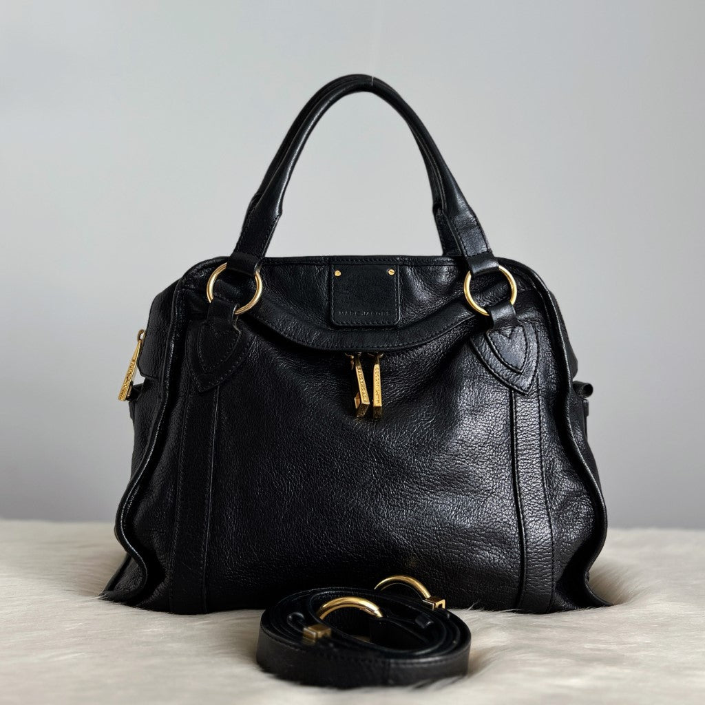 Marc Jacobs Black Leather Front Zip Pocket Detail 2 Way Shoulder Bag