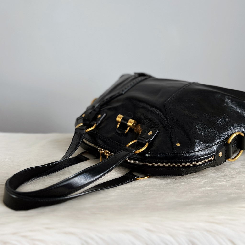 Saint Laurent YSL Patent Black Leather Iconic Muse Bag