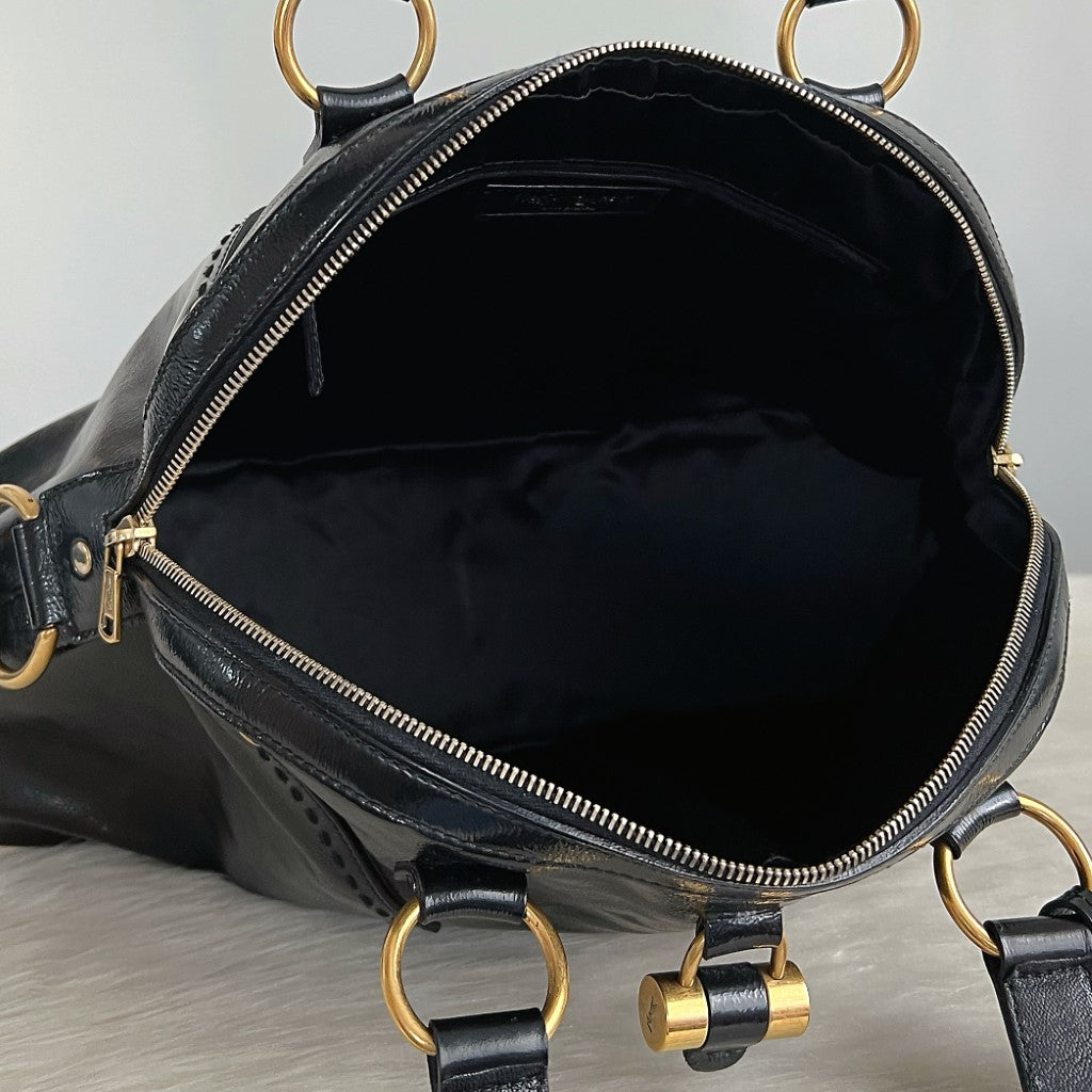 Saint Laurent YSL Patent Black Leather Iconic Muse Bag