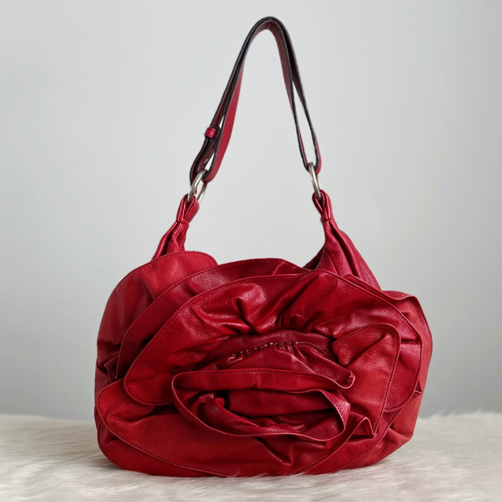 Yves Saint Laurent YSL Red Leather Rose Shoulder Bag