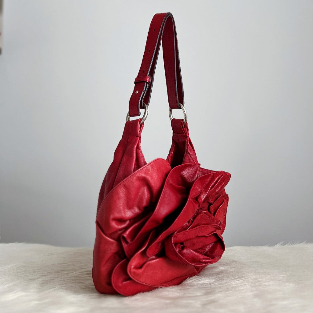 Yves Saint Laurent YSL Red Leather Rose Shoulder Bag