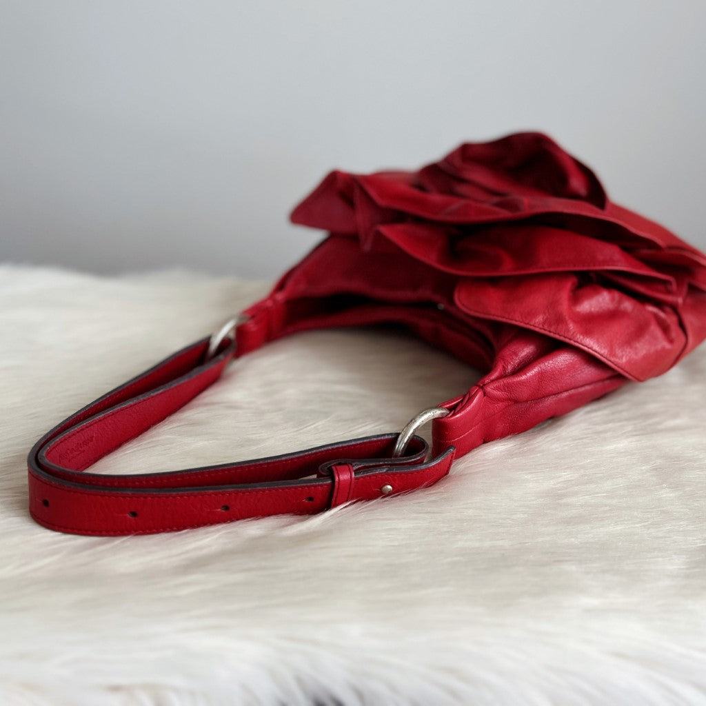 Yves Saint Laurent YSL Red Leather Rose Shoulder Bag