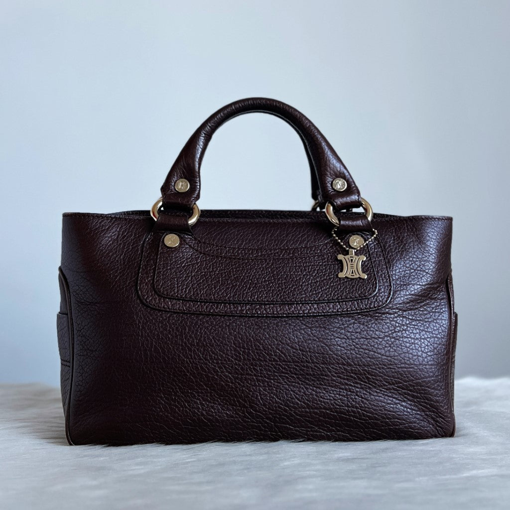 Celine Chocolate Leather Boogie Triple Compartment Tote Bag