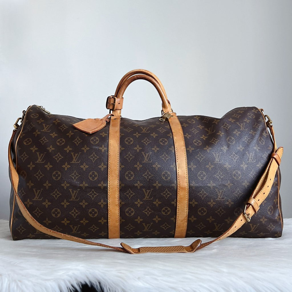 Louis Vuitton Signature Monogram Bandouliere Keepall 60 Travel Bag Full Set