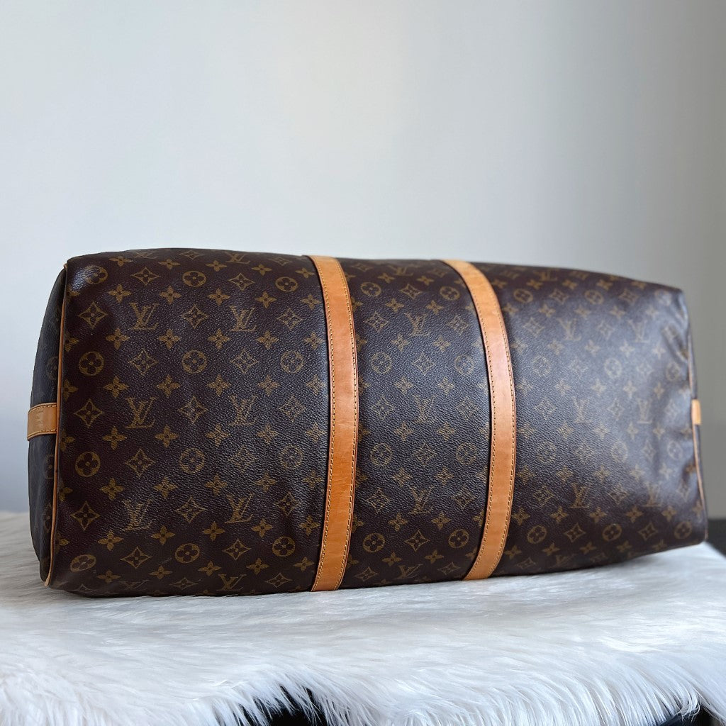 Louis Vuitton Signature Monogram Bandouliere Keepall 60 Travel Bag Full Set